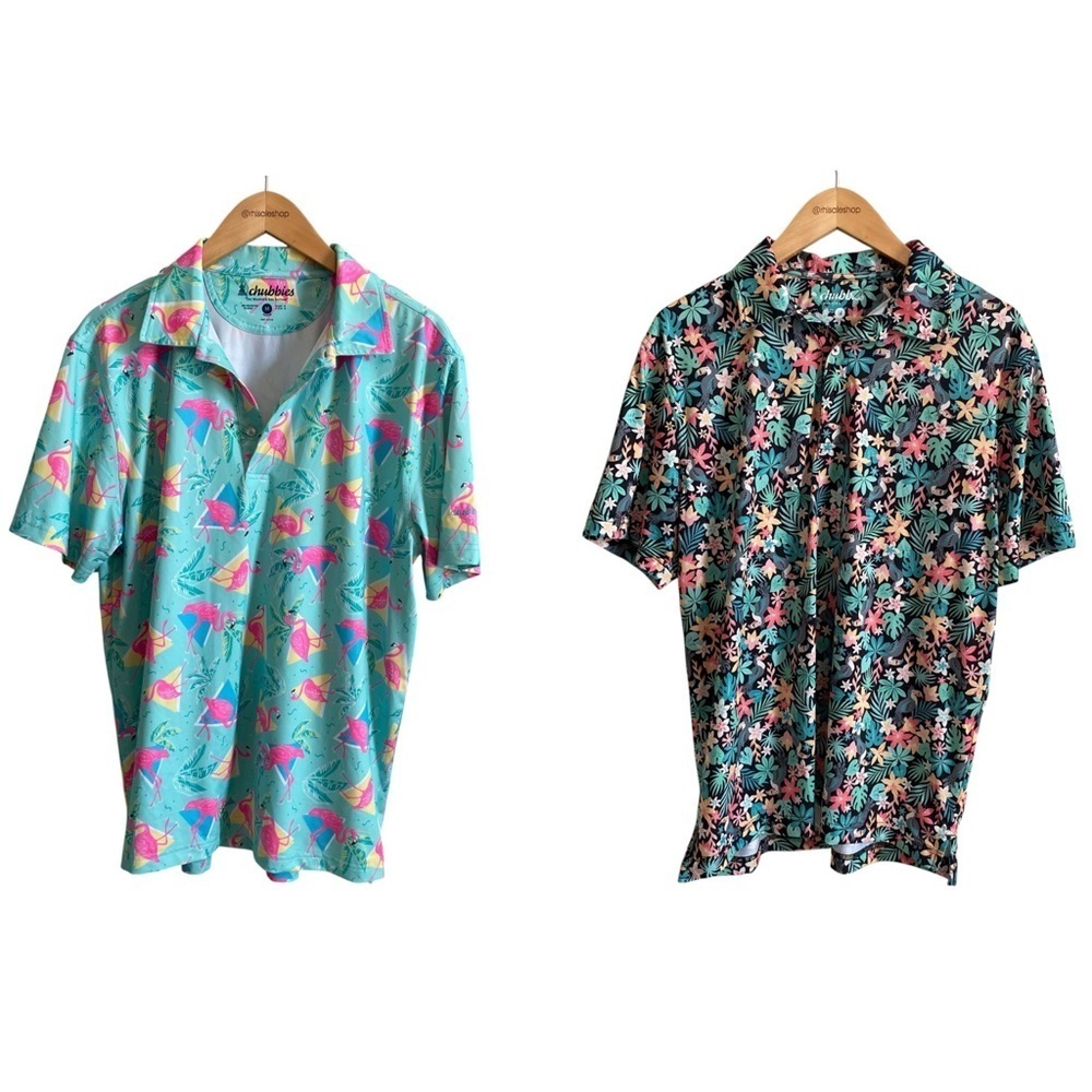 Chubbies Bundle of Two Colorful Tropical Vacation Polo Shirts Size Medium